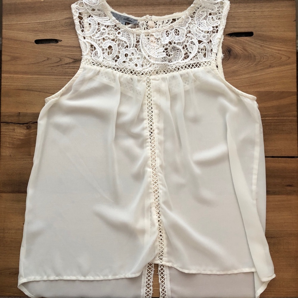 Misha Ivory Sleeveless Blouse with Lace Detailing